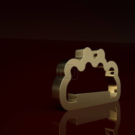 Photo for Gold Brass knuckles icon isolated on brown background. Minimalism concept. 3D render illustration. - Royalty Free Image