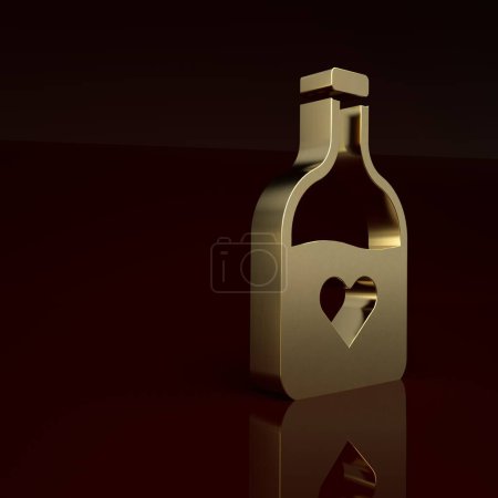 Photo for Gold Bottle with love potion icon isolated on brown background. Happy Valentines day. Minimalism concept. 3D render illustration. - Royalty Free Image