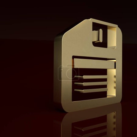Téléchargez les photos : Gold Floppy disk for computer data storage icon isolated on brown background. Diskette sign. Minimalism concept. 3D render illustration. - en image libre de droit