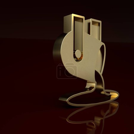 Photo for Gold Molten gold being poured icon isolated on brown background. Molten metal poured from ladle. Minimalism concept. 3D render illustration. - Royalty Free Image