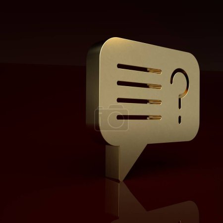 Foto de Gold Unknown search icon isolated on brown background. Magnifying glass and question mark. Minimalism concept. 3D render illustration. - Imagen libre de derechos