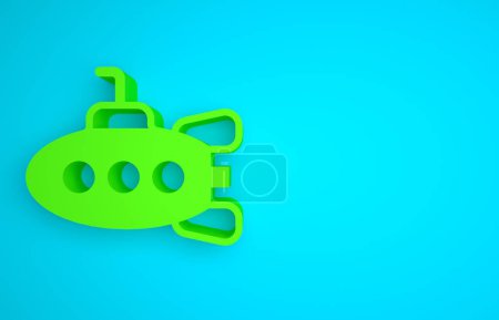 Téléchargez les photos : Green Submarine toy icon isolated on blue background. Minimalism concept. 3D render illustration. - en image libre de droit