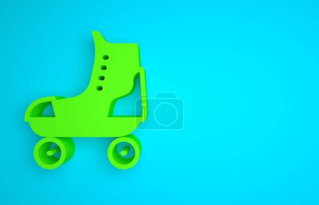 Téléchargez les photos : Green Roller skate icon isolated on blue background. Minimalism concept. 3D render illustration. - en image libre de droit