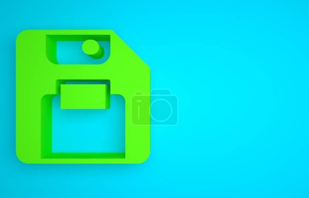 Téléchargez les photos : Green Floppy disk for computer data storage icon isolated on blue background. Diskette sign. Minimalism concept. 3D render illustration. - en image libre de droit