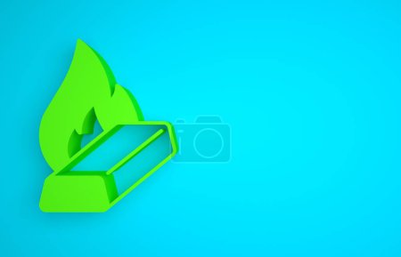 Photo for Green Molten gold being poured icon isolated on blue background. Molten metal poured from ladle. Minimalism concept. 3D render illustration. - Royalty Free Image