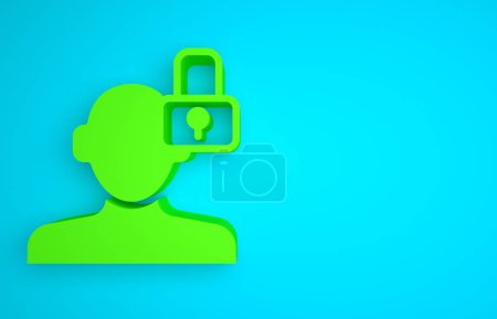 Photo for Green Closed personality icon isolated on blue background. Introvert psychology. Minimalism concept. 3D render illustration. - Royalty Free Image