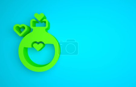 Photo for Green Bottle with love potion icon isolated on blue background. Happy Valentines day. Minimalism concept. 3D render illustration. - Royalty Free Image
