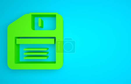 Téléchargez les photos : Green Floppy disk for computer data storage icon isolated on blue background. Diskette sign. Minimalism concept. 3D render illustration. - en image libre de droit