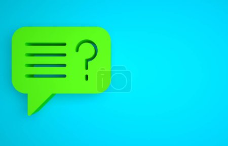 Foto de Green Unknown search icon isolated on blue background. Magnifying glass and question mark. Minimalism concept. 3D render illustration. - Imagen libre de derechos