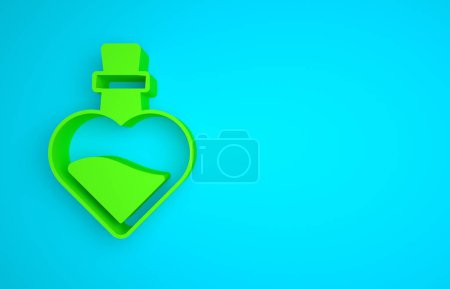 Photo for Green Bottle with love potion icon isolated on blue background. Valentines day symbol. Minimalism concept. 3D render illustration . - Royalty Free Image