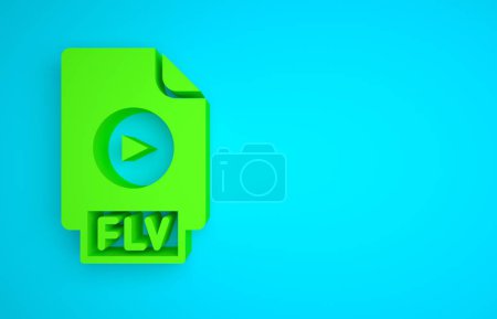 Photo for Green FLV file document video file format. Download flv button icon isolated on blue background. FLV file symbol. Minimalism concept. 3D render illustration. - Royalty Free Image