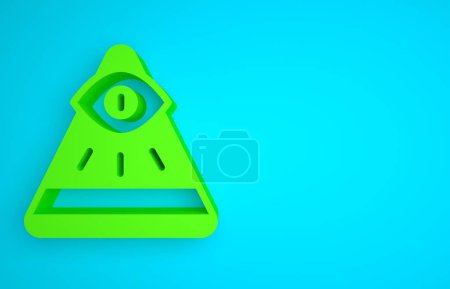 Téléchargez les photos : Green Masons symbol All-seeing eye of God icon isolated on blue background. The eye of Providence in the triangle. Minimalism concept. 3D render illustration. - en image libre de droit