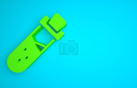 Photo for Green Bottle with potion icon isolated on blue background. Flask with magic potion. Happy Halloween party. Minimalism concept. 3D render illustration. - Royalty Free Image