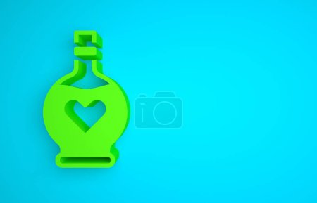 Photo for Green Bottle with love potion icon isolated on blue background. Valentines day symbol. Minimalism concept. 3D render illustration. - Royalty Free Image