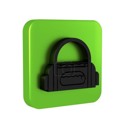 Photo for Black Sport bag icon isolated on transparent background. Green square button. - Royalty Free Image