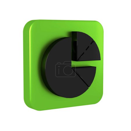 Photo for Black Pie chart infographic icon isolated on transparent background. Diagram chart sign. Green square button. - Royalty Free Image