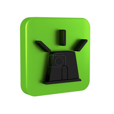 Photo for Black Flasher siren icon isolated on transparent background. Emergency flashing siren. Green square button. - Royalty Free Image