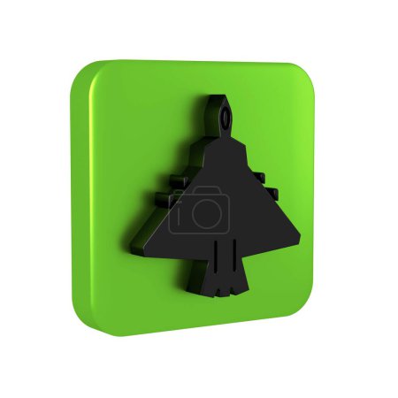 Photo for Black Jet fighter icon isolated on transparent background. Military aircraft. Green square button. - Royalty Free Image