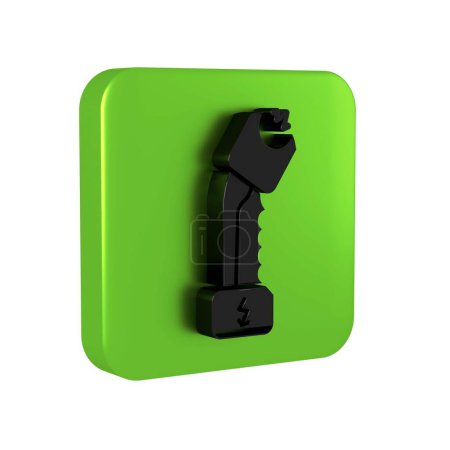 Photo for Black Police electric shocker icon isolated on transparent background. Shocker for protection. Taser is an electric weapon. Green square button. - Royalty Free Image