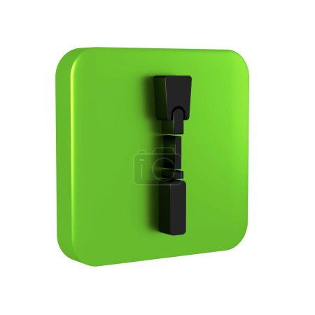 Photo for Black Leather whip icon isolated on transparent background. Fetish accessory. Sex toy for adult. Green square button. - Royalty Free Image