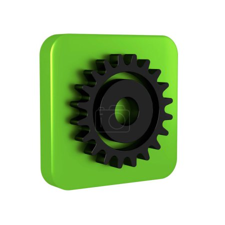 Photo for Black Circular saw blade icon isolated on transparent background. Saw wheel. Green square button. - Royalty Free Image
