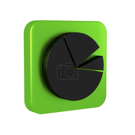 Photo for Black Pie chart infographic icon isolated on transparent background. Diagram chart sign. Green square button. - Royalty Free Image
