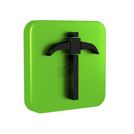 Photo for Black Pickaxe icon isolated on transparent background. Green square button. - Royalty Free Image
