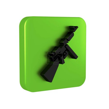 Téléchargez les photos : Icône de mitrailleuse tommy Thompson noire isolée sur fond transparent. Une mitrailleuse américaine. Bouton carré vert.. - en image libre de droit