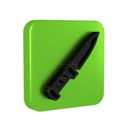 Téléchargez les photos : Icône de couteau militaire noir isolé sur fond transparent. Bouton carré vert.. - en image libre de droit