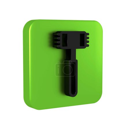 Photo for Black Kitchen hammer icon isolated on transparent background. Meat hammer. Green square button.. - Royalty Free Image