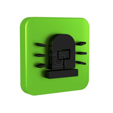 Photo for Black Flasher siren icon isolated on transparent background. Emergency flashing siren. Green square button.. - Royalty Free Image
