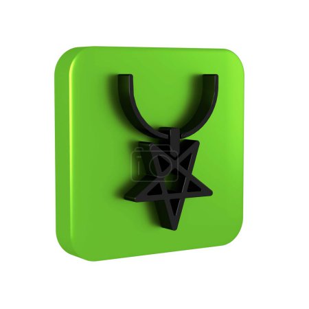 Téléchargez les photos : Pentagramme noir sur l'icône du collier isolé sur fond transparent. Symbole magique d'étoile occulte. Bouton carré vert.. - en image libre de droit