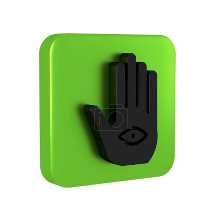 Photo for Black Hamsa hand icon isolated on transparent background. Hand of Fatima - amulet, symbol of protection from devil eye. Green square button.. - Royalty Free Image