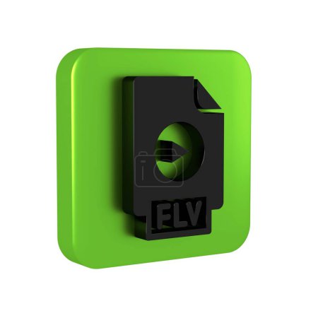 Photo for Black FLV file document video file format. Download flv button icon isolated on transparent background. FLV file symbol. Green square button.. - Royalty Free Image
