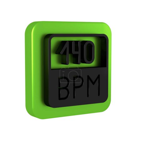Photo for Black Bitrate icon isolated on transparent background. Music speed. Sound quality. Green square button.. - Royalty Free Image