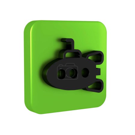 Téléchargez les photos : Icône jouet sous-marin noir isolé sur fond transparent. Bouton carré vert.. - en image libre de droit