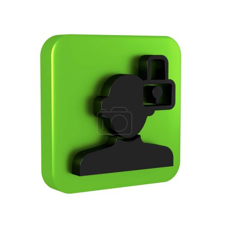 Photo for Black Closed personality icon isolated on transparent background. Introvert psychology. Green square button.. - Royalty Free Image