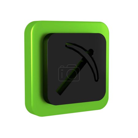 Photo for Black Pickaxe icon isolated on transparent background. Green square button.. - Royalty Free Image