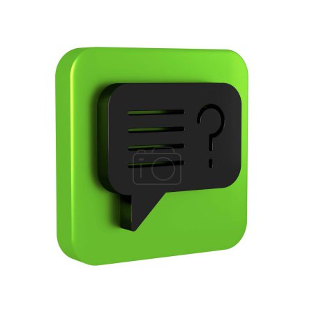Photo for Black Unknown search icon isolated on transparent background. Magnifying glass and question mark. Green square button.. - Royalty Free Image