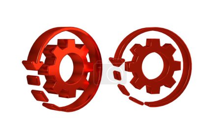 Téléchargez les photos : Red Gear et les flèches comme icône de concept de flux de travail isolé sur fond transparent. Signe de recharge d'engrenage. . - en image libre de droit