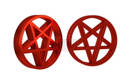Téléchargez les photos : Pentagramme rouge dans une icône circulaire isolée sur fond transparent. Symbole d'étoile occulte magique. . - en image libre de droit