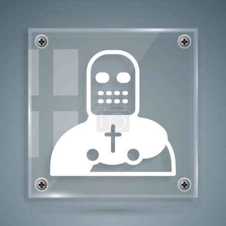 Illustration for White Knight crusader icon isolated on grey background. Square glass panels. Vector. - Royalty Free Image