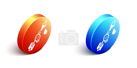 Ilustración de Veneno isométrico en el icono de flecha aislado sobre fondo blanco. Flecha envenenada. Botón círculo naranja y azul. Vector. - Imagen libre de derechos