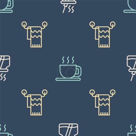 Ilustración de Establecer línea difusor de aroma, toalla en la percha y taza de té en patrón sin costuras. Vector - Imagen libre de derechos