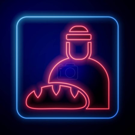 Illustration for Glowing neon Feeding the homeless icon isolated on black background. Help and support. Giving food to the hungry concept. Vector. - Royalty Free Image