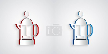 Illustration for Paper cut French press icon isolated on grey background. Paper art style. Vector. - Royalty Free Image