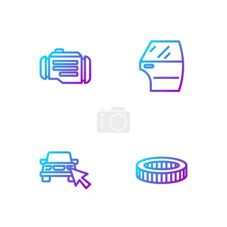 Illustration for Set line Car air filter, Online car sharing, Check engine and door. Gradient color icons. Vector - Royalty Free Image