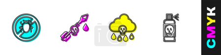 Set Stop colorado beetle Poison on the arrow Acid rain and Spray against insects icon. Vector. Poster 634542408
