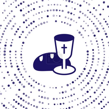 Illustration for Blue Goblet and bread icon isolated on white background. Bread and wine cup. Holy communion sign. Abstract circle random dots. Vector. - Royalty Free Image