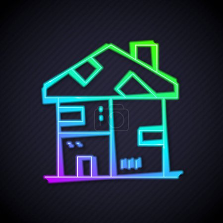 Ilustración de Línea de neón brillante Icono de casa de cartón sin hogar aislado sobre fondo negro. Vector - Imagen libre de derechos